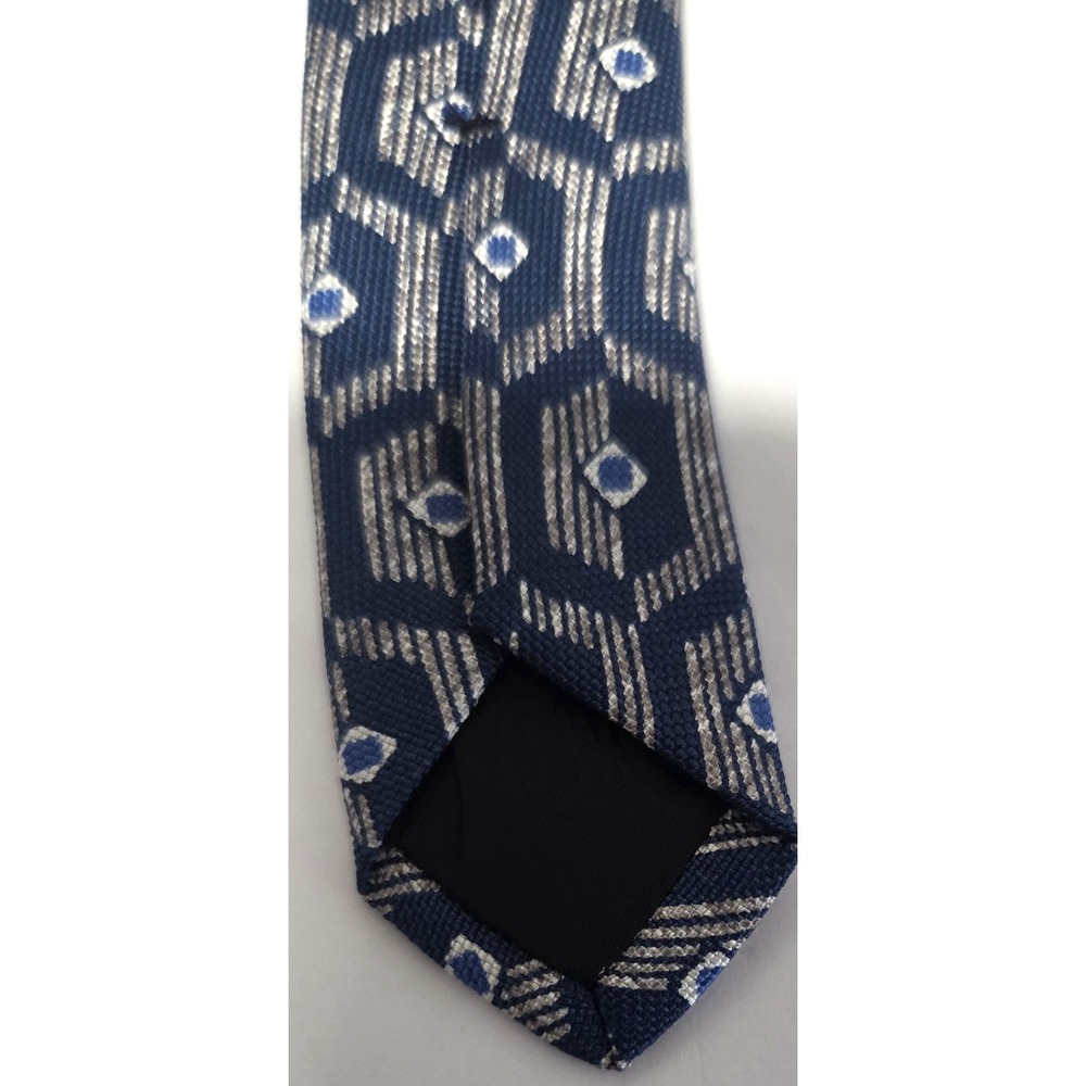 Countess Mara Necktie Blue/Gray/Ivory Geometric 100% Silk Tile Elongated Hex - Picture 10 of 12